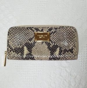 Michael Kors Snakeskin Embossed Leather Zip Wallet